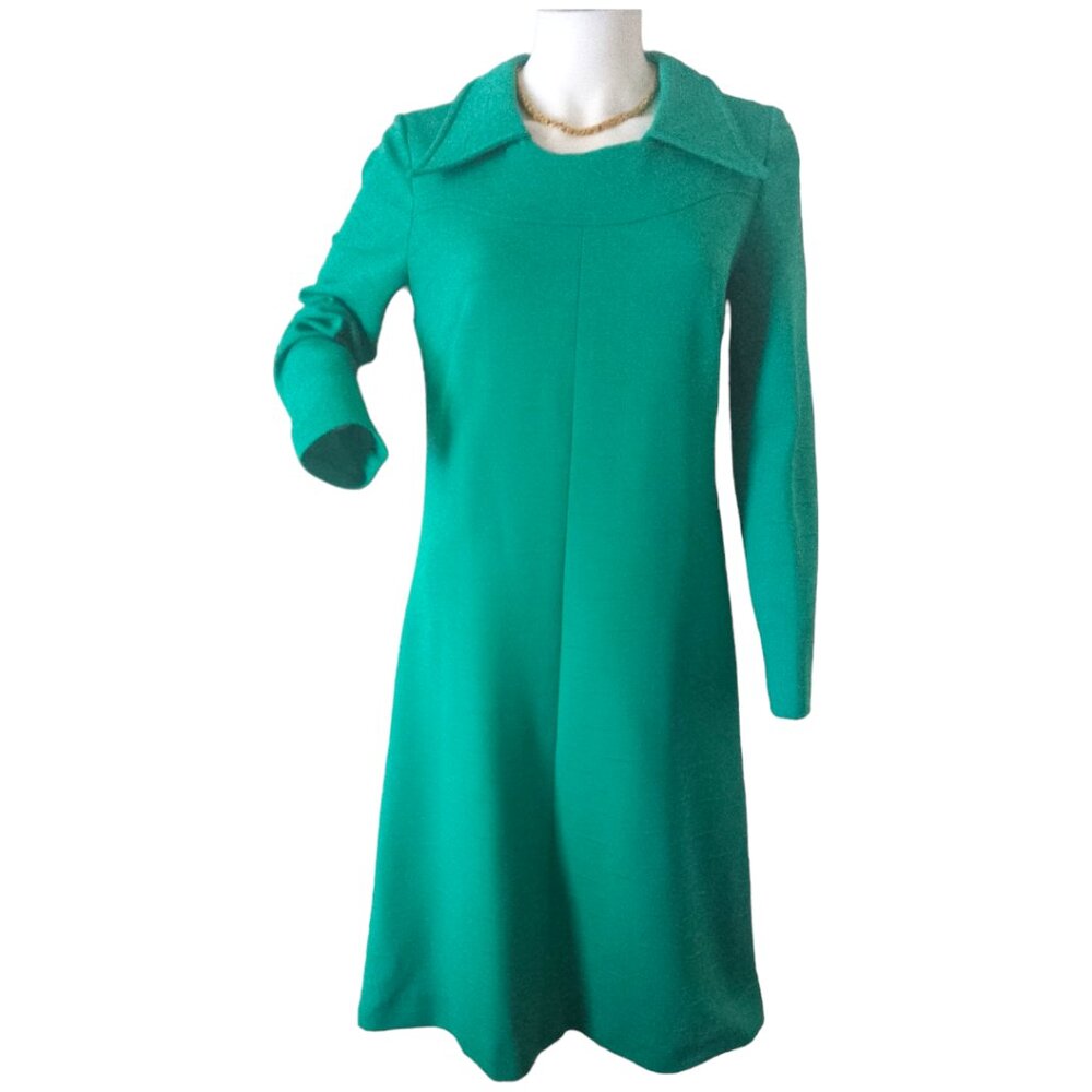 Vintage 60s 70s Green Mod Handmade Midi Dress